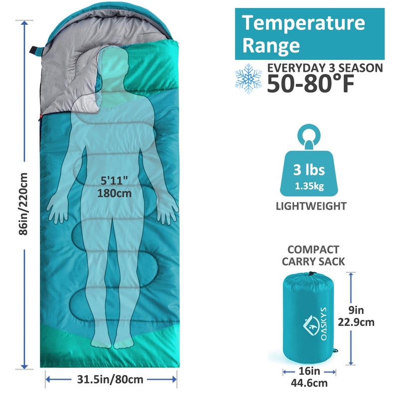 oaskys Camping Sleeping Bag - 3 Season Warm & Cool Weather - Summer Spring Fall Lightweight Waterproof for Adults Kids - Camping Gear Equipment, Traveling, and Outdoors - Image 2